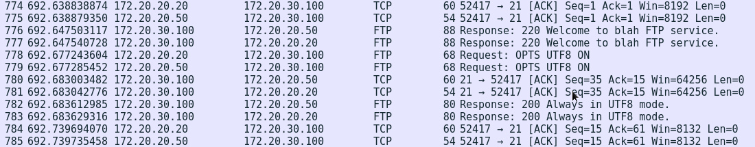 Dump of unencrypted FTP traffic