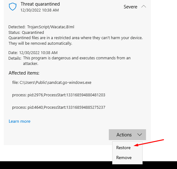 Исключение для агента в Windows Defender