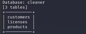 Получение таблиц в базе cleaner с помощью sqlmap