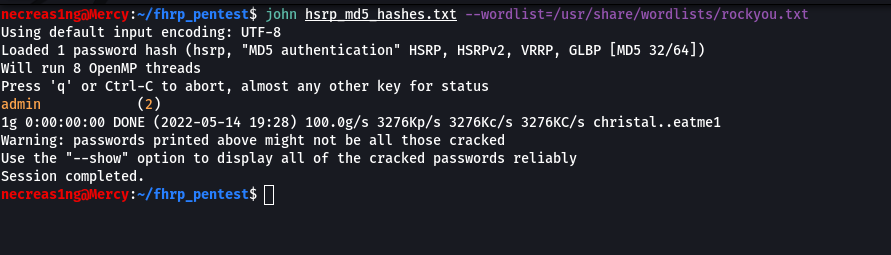 Cracked password to the HSRP domain