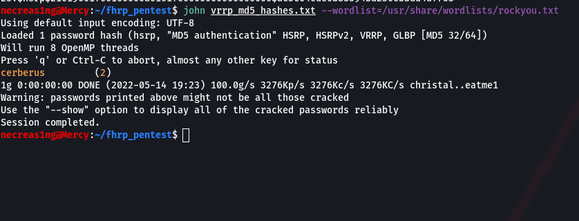 Cracked password to the VRRP domain