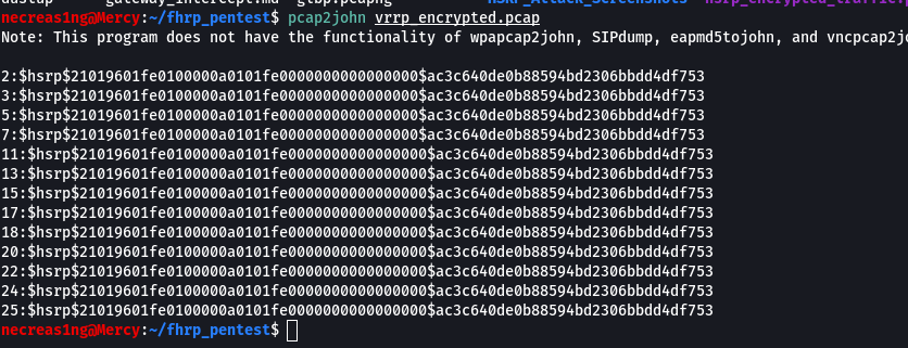 Hashes extracted from VRRP traffic dump