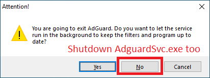AdGuard shutdown window