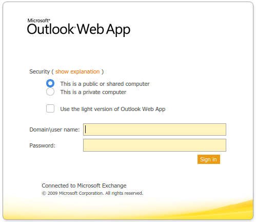 Панель авторизации Outlook Web App