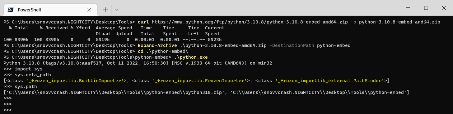 Default Import hooks for Embeddable Python