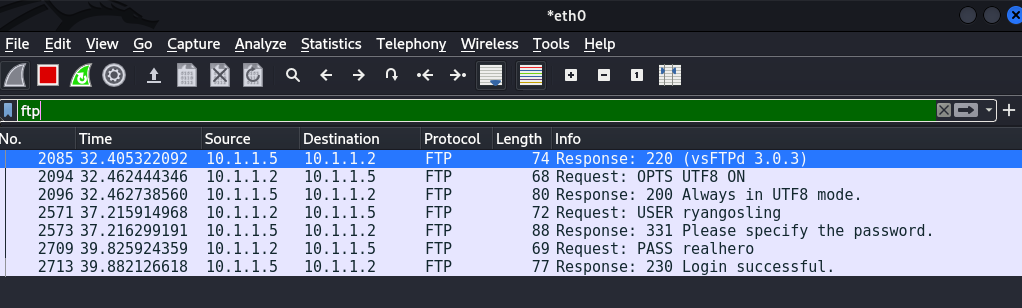 Intercepted FTP traffic