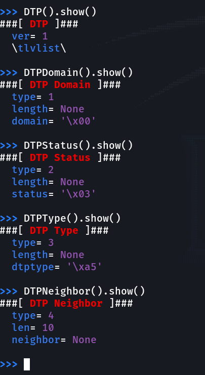 Default DTP frame structure in Scapy