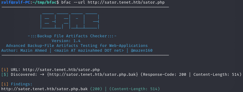 Поиск бэкапов файла sator.php с помощью bfac